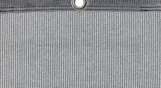 Detail picture of PE air permeable cover, silver, with eyelet and border on top