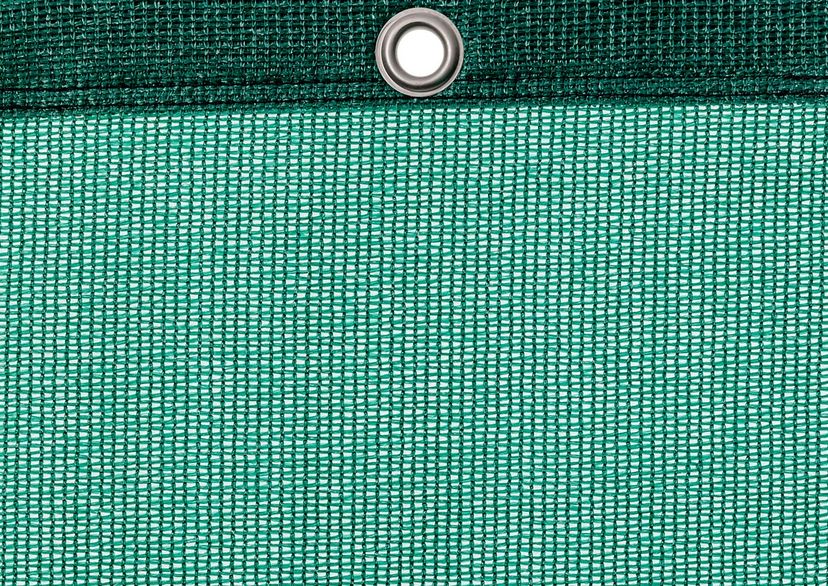 Detail picture of PE air permeable cover, dark green, with eyelet and border on top