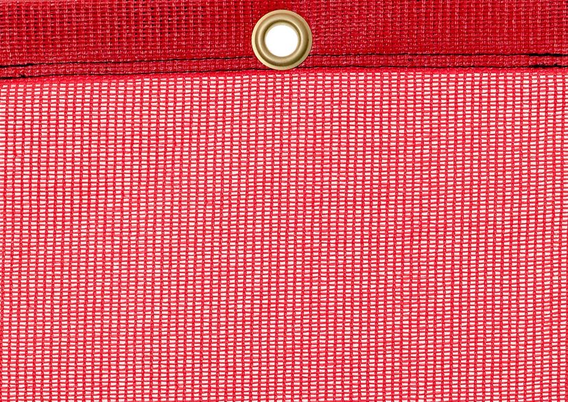 Detail picture of PE air permeable cover, red, with eyelet and border on top