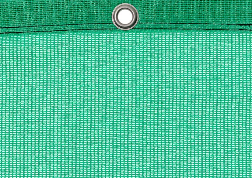 Detail picture of PE air permeable cover, light green, with eyelet and border on top