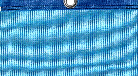 Detail picture of PE air permeable cover, blue, with eyelet and border on top