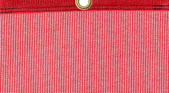 Detail picture of PE air permeable cover, red, with eyelet and border on top