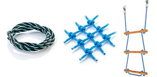 Kletternetze, Strickleitern + Taue