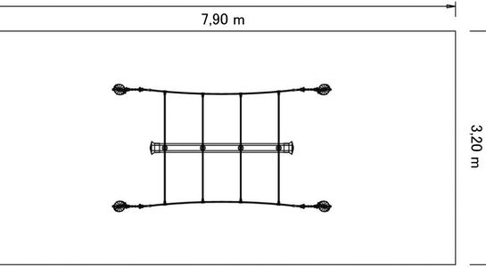 Gondolar rope-end swinger, Douglas fir posts (Ø 180 mm), with post shoes