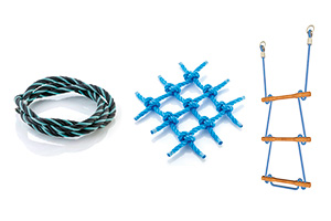 Kletternetze, Strickleitern + Taue